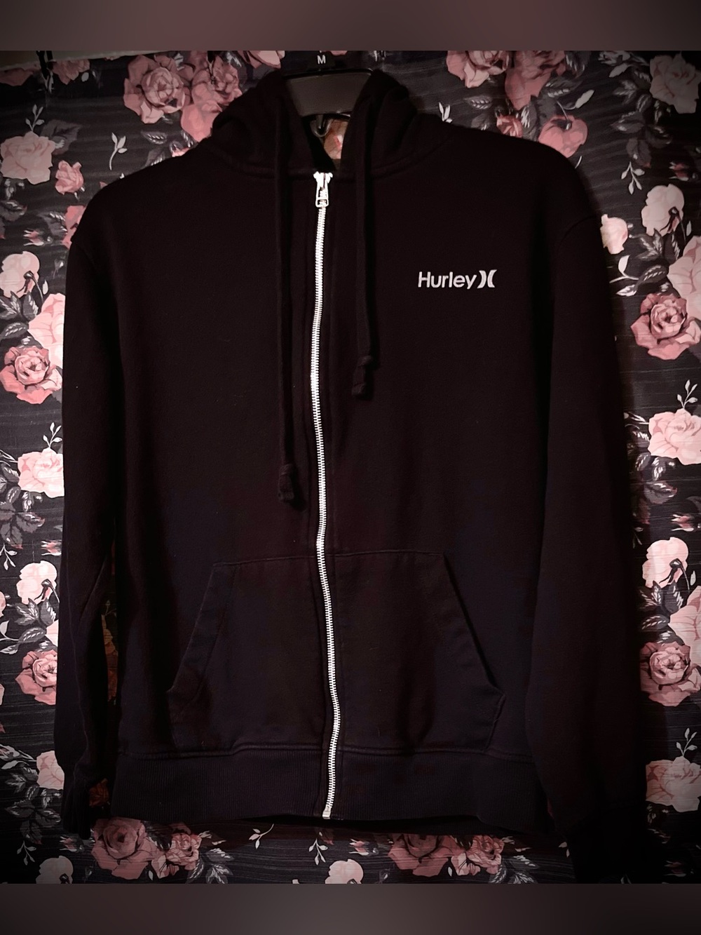 Hurley Black Zip Front Hoodie with White Logo